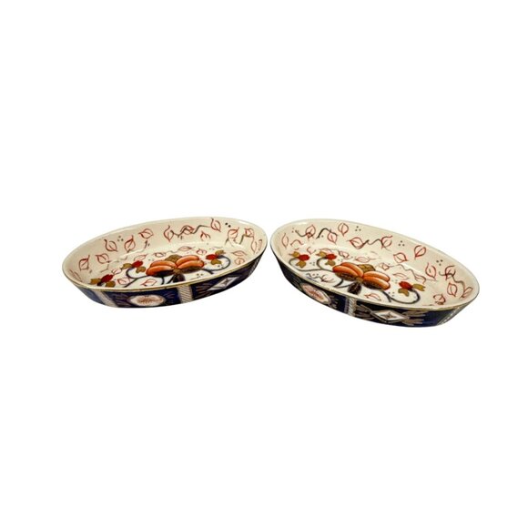 Vintage Japan Porcelain Oval Dishes 4.5" Floral Imari Style Soap Trinket Plates - Picture 4 of 7